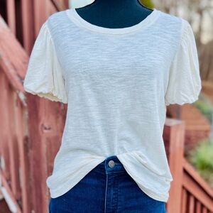 Jane and Delancey Puff Sleeve Crewneck Tee Cream Small